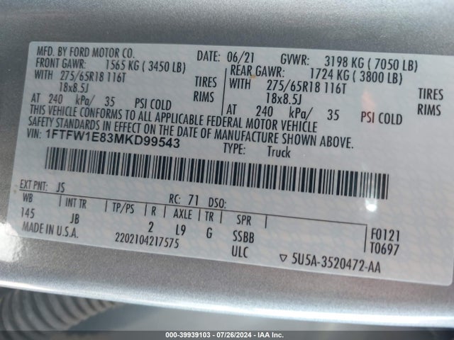 Ford F-150 Xl 2021 1FTFW1E83MKD99543 Image 9