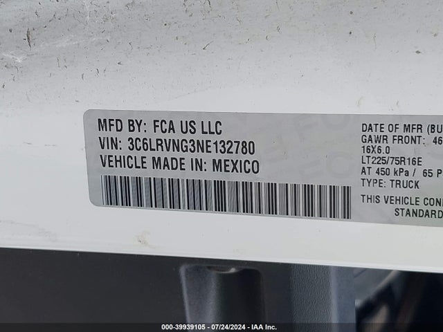 3C6LRVNG3NE132780 RAM Promaster 1500 Low Roof 118 Wb