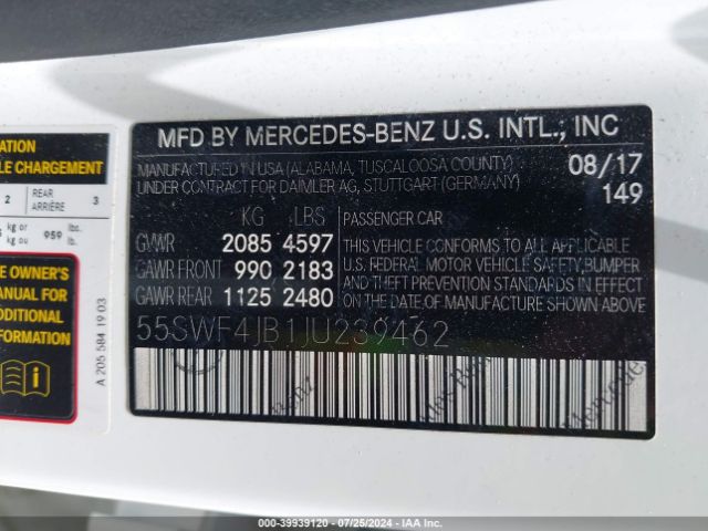 55SWF4JB1JU239462 Mercedes-Benz C 300