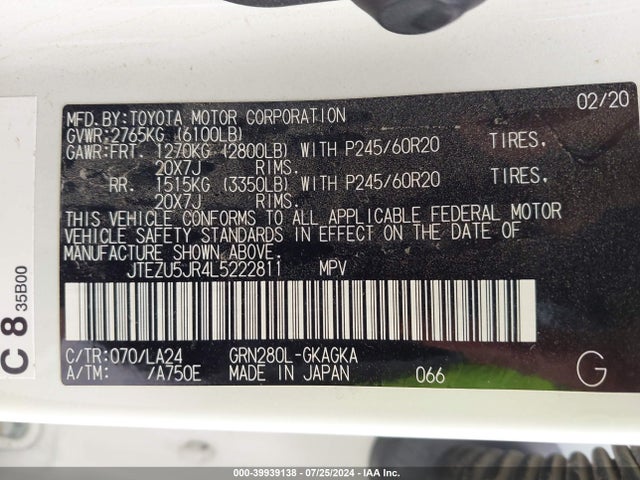 JTEZU5JR4L5222811 Toyota 4runner Limited