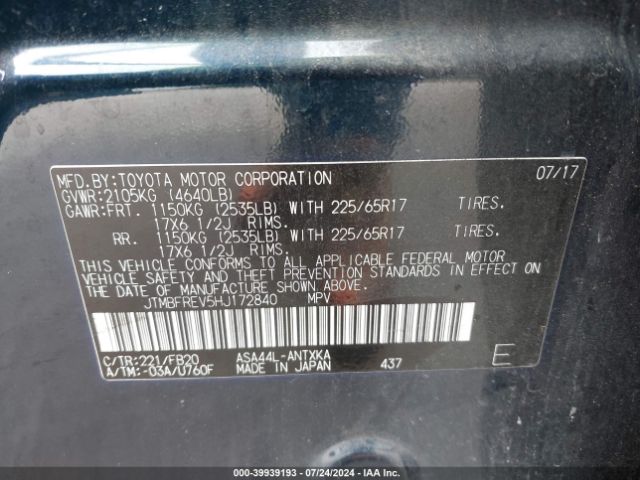 JTMBFREV5HJ172840 Toyota RAV4 LE