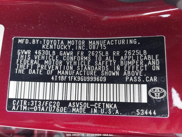 Toyota CAMRY LE 2016 4T1BF1FK9GU999609 Image 9