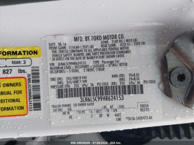 3LN6L5C99HR624153 Lincoln MKZ SELECT