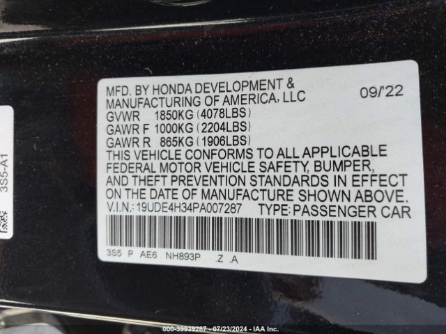 19UDE4H34PA007287 Acura Integra A-spec