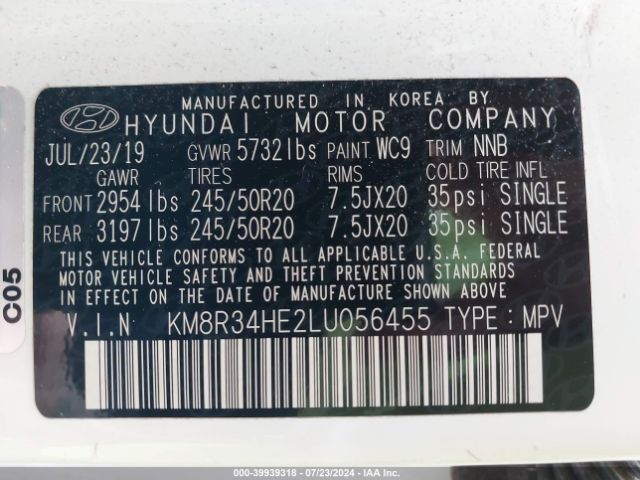 KM8R34HE2LU056455 Hyundai Palisade Sel