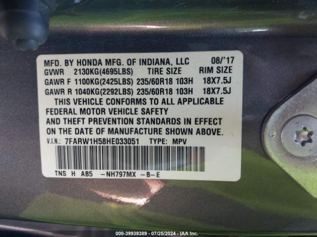 7FARW1H58HE033051 Honda CR-V EX