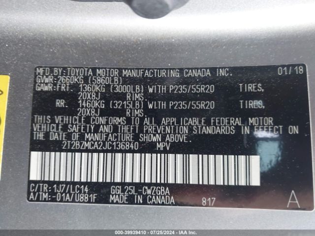 2T2BZMCA2JC136840 Lexus Rx 350 F Sport