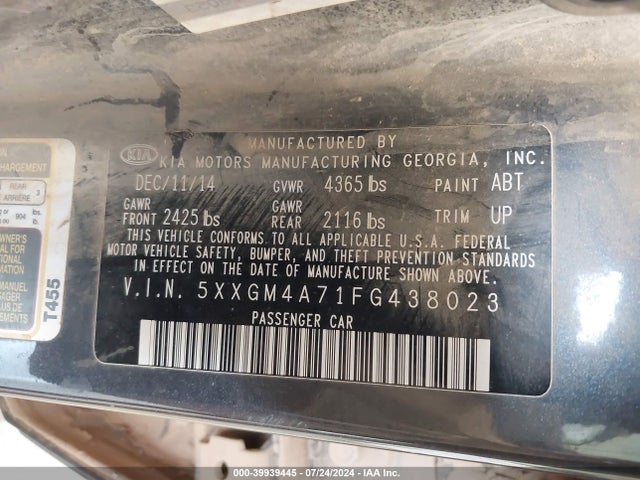 KIA Optima Lx 2015 5XXGM4A71FG438023 Image 9