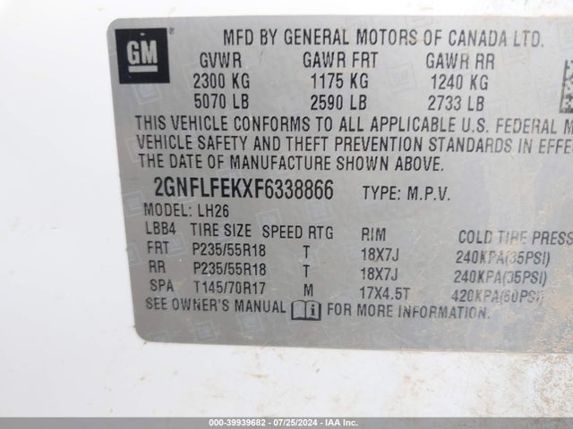 Chevrolet EQUINOX 1LT 2015 2GNFLFEKXF6338866 Image 9