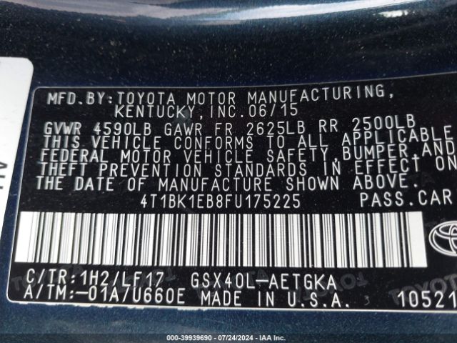 Toyota Avalon Xle Premium 2015 4T1BK1EB8FU175225 Image 9