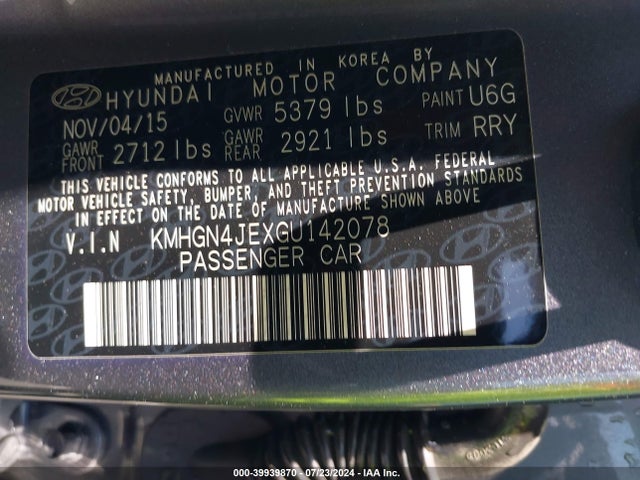 Hyundai Genesis 3.8 2016 KMHGN4JEXGU142078 Image 9