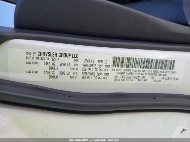 1C4RDJDG0FC714937 Dodge DURANGO LIMITED