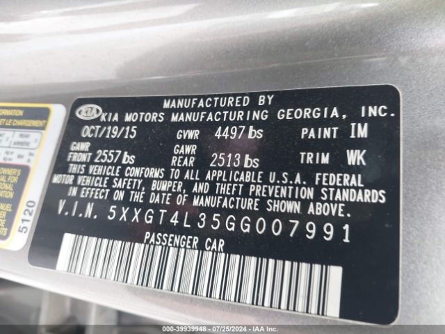2016 KIA OPTIMA 5XXGT4L35GG007991 Photo 8