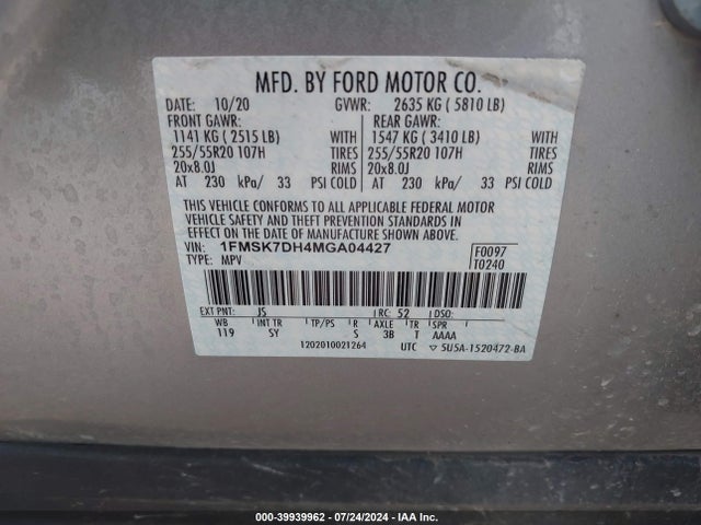Ford EXPLORER XLT 2021 1FMSK7DH4MGA04427 Image 9