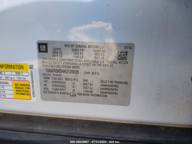 1GKKRSKD4HJ126625 GMC Acadia Limited