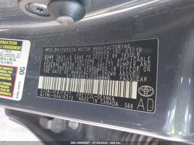 Toyota COROLLA LE 2018 2T1BURHE4JC049940 Image 9