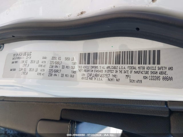 1C4PJLABXFW637917 Jeep Cherokee Sport