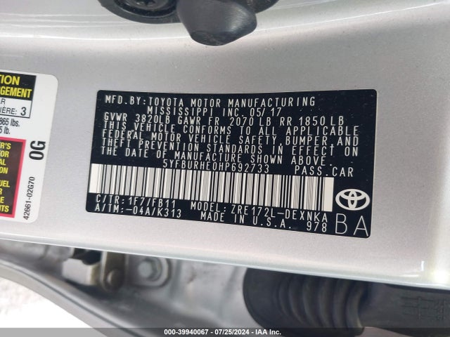 Toyota COROLLA LE 2017 5YFBURHE0HP692733 Image 9