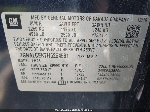 Chevrolet EQUINOX LT 2017 2GNALCEK7H6254581 Image 9