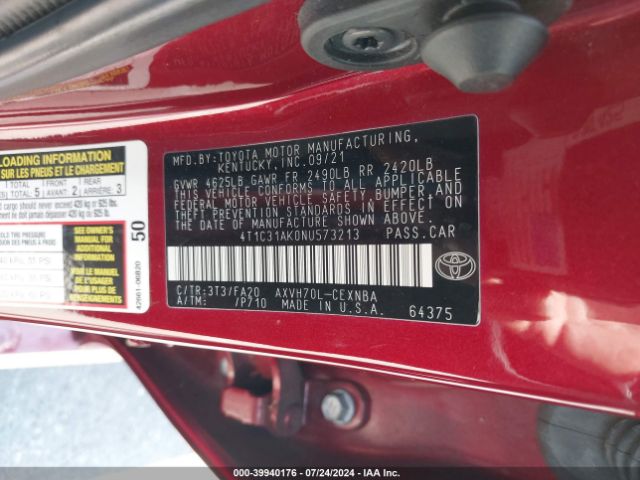 4T1C31AK0NU573213 Toyota Camry Le Hybrid