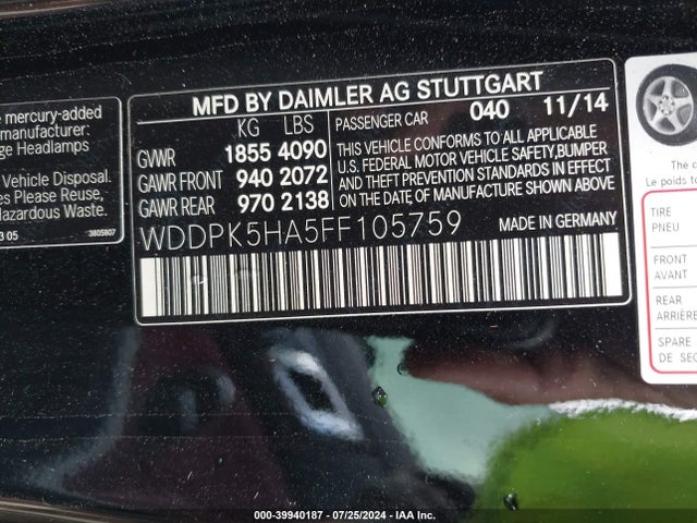WDDPK5HA5FF105759 Mercedes-Benz SLK 350