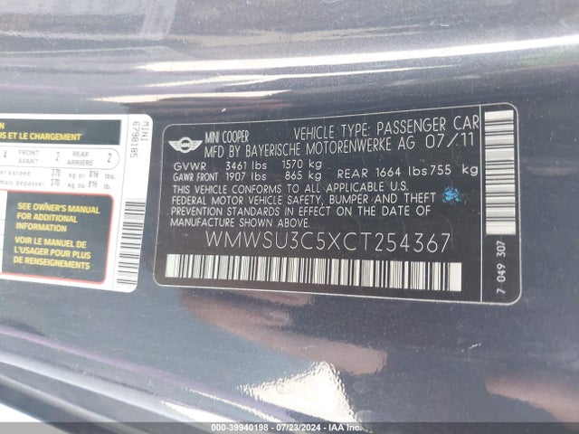 2012 MINI COOPER WMWSU3C5XCT254367 Photo 8