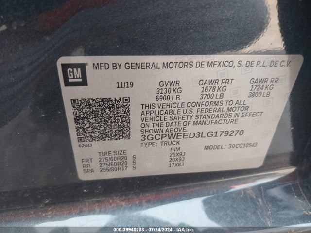 3GCPWEED3LG179270 Chevrolet Silverado 1500 2wd  Short Bed Ltz