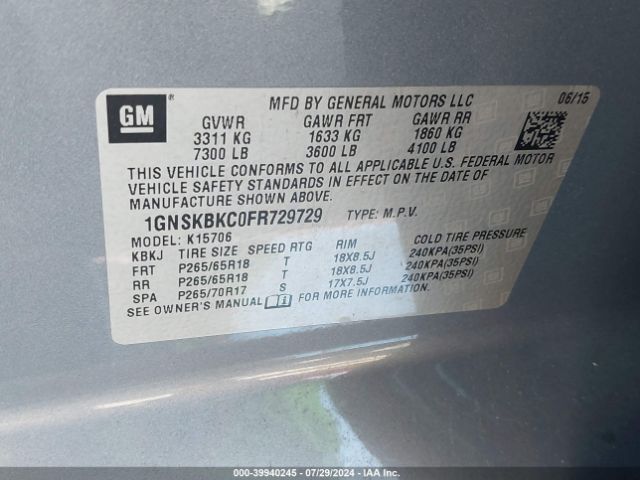1GNSKBKC0FR729729 Chevrolet Tahoe Lt