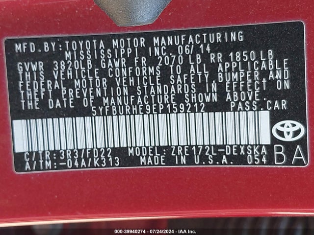 Toyota Corolla S 2014 5YFBURHE9EP159212 Image 9