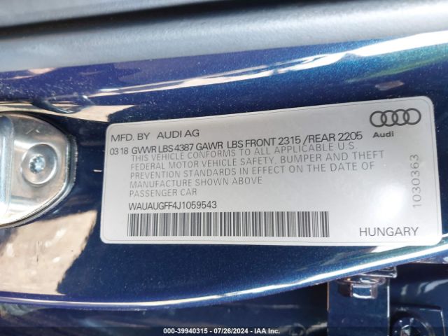 WAUAUGFF4J1059543 Audi A3 2.0t Premium/2.0t Tech Premium