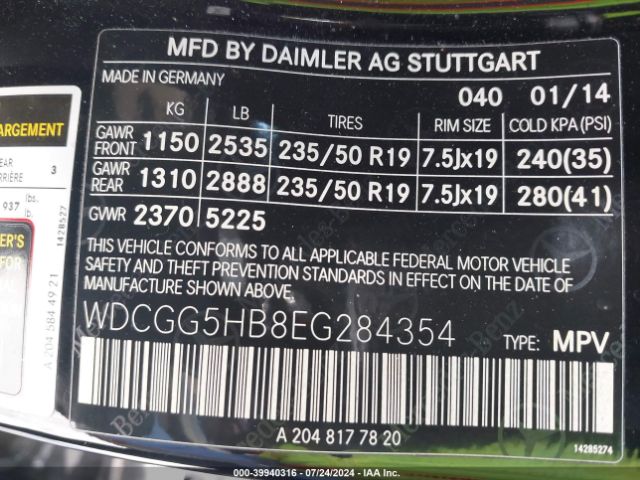 WDCGG5HB8EG284354 Mercedes-Benz GLK 350