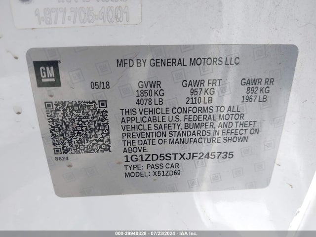 Chevrolet MALIBU LT 2018 1G1ZD5STXJF245735 Image 9
