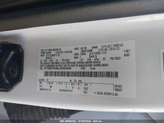 Ford F-150 Lariat 2020 1FTEW1E58LKD83645 Image 9
