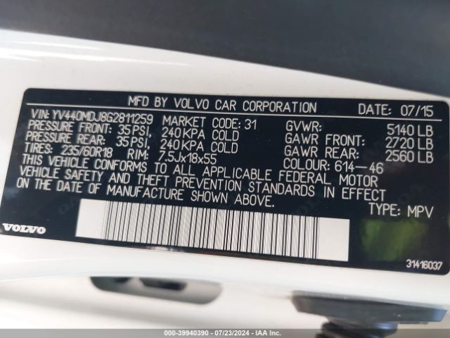 YV440MDJ8G2811259 Volvo Xc60 T5 Drive-e