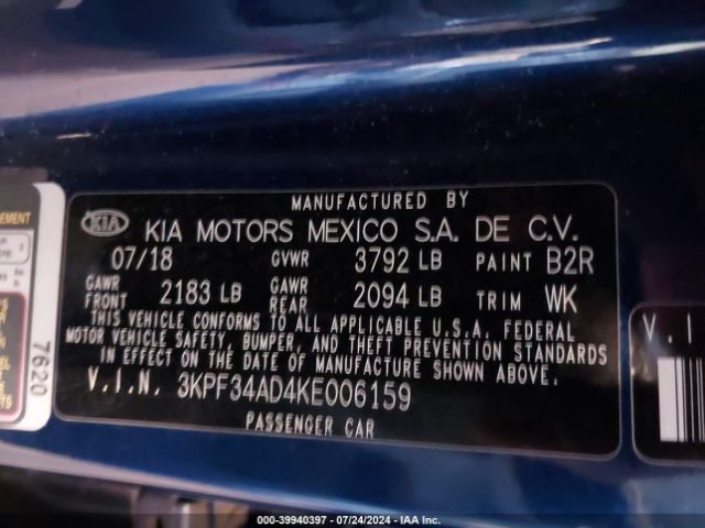 3KPF34AD4KE006159 KIA FORTE S