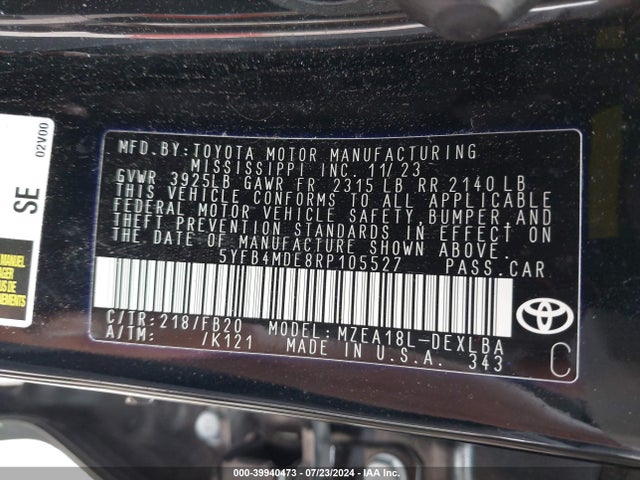 Toyota COROLLA LE 2024 5YFB4MDE8RP105527 Image 9