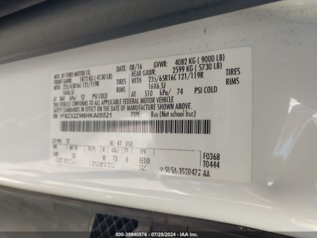 1FBZX2ZM6HKA05521 Ford Transit-350 Xlt