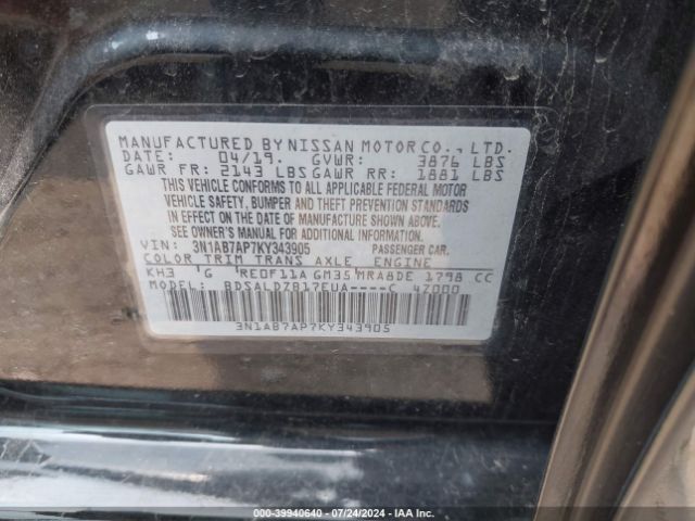 3N1AB7AP7KY343905 Nissan SENTRA SV