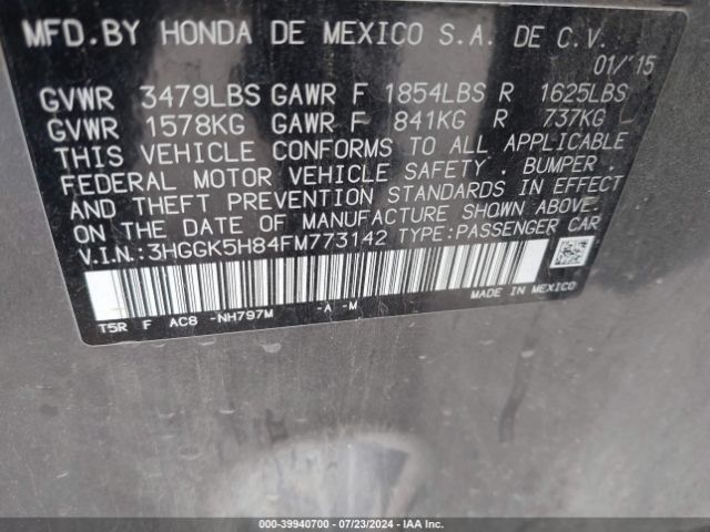 3HGGK5H84FM773142 Honda Fit Ex/ex-l