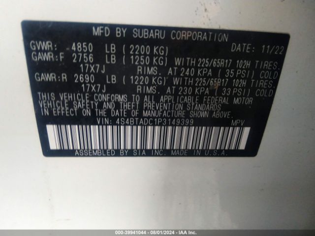 4S4BTADC1P3149399 Subaru Outback Premium
