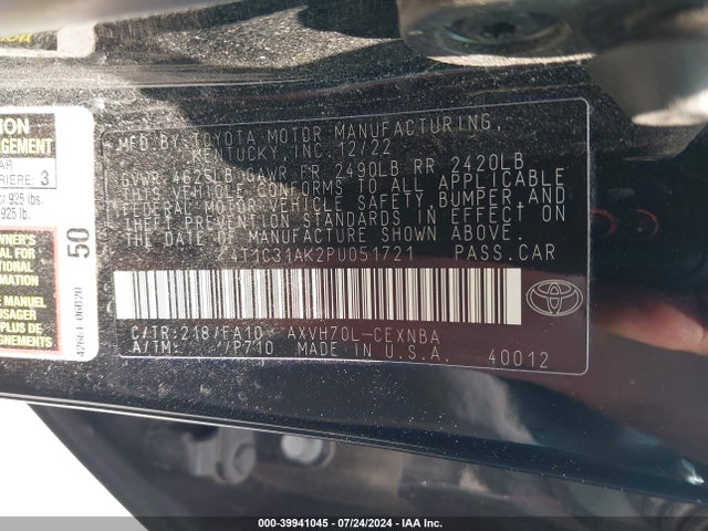 Toyota Camry Le Hybrid 2023 4T1C31AK2PU051721 Image 9