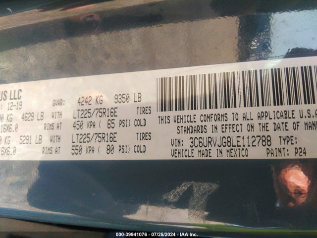 3C6URVJG8LE112788 RAM Promaster 3500 Cargo Van High Roof 159 Wb Ext