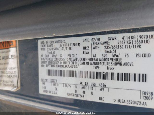 1FTBR3X89LKA47631 Ford Transit-250 Cargo Van