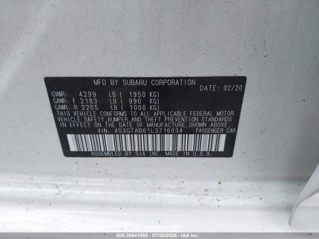 Subaru Impreza 5-door 2020 4S3GTAB61L3716034 Image 9