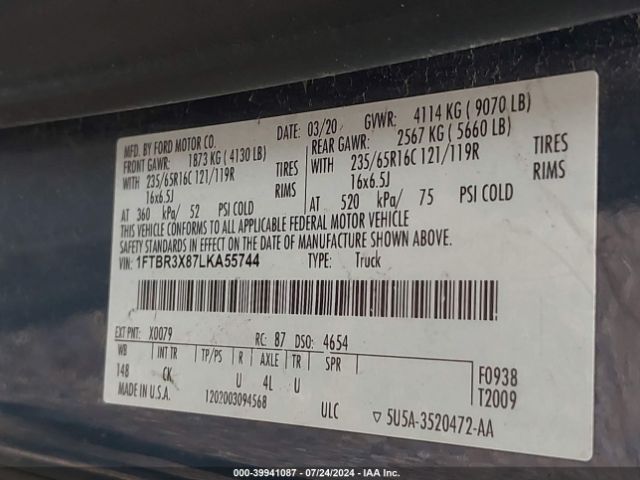 1FTBR3X87LKA55744 Ford Transit-250 Cargo Van