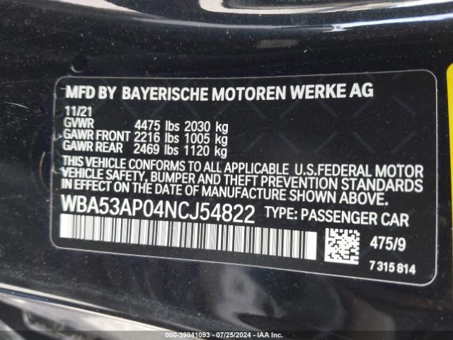 WBA53AP04NCJ54822 BMW 430I