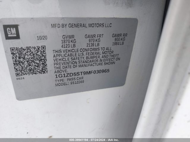 2021 CHEVROLET MALIBU 1G1ZD5ST9MF030965 Photo 8