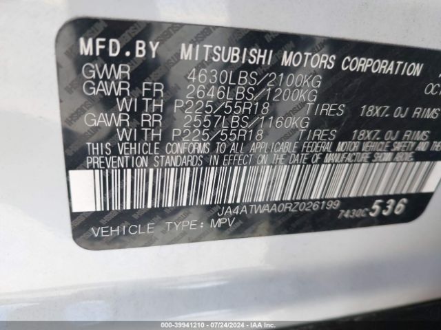 JA4ATWAA0RZ026199 Mitsubishi Eclipse Cross Se S-awc/sel S-awc
