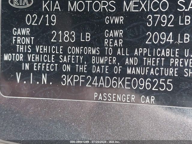 3KPF24AD6KE096255 KIA FORTE FE