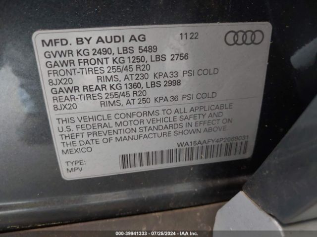 WA15AAFY4P2069031 Audi Q5 Sportback Premium Plus 45 Tfsi S Line Quattro S Tronic
